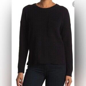 Madewell Thompson Pocket Sweater Ribbed Knit Pullover Crewneck Black Size XS